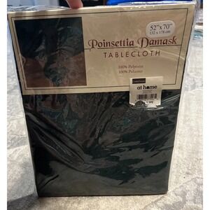 New Christmas Damask Tablecloth Poinsettia Green Sz 52‎ X 70